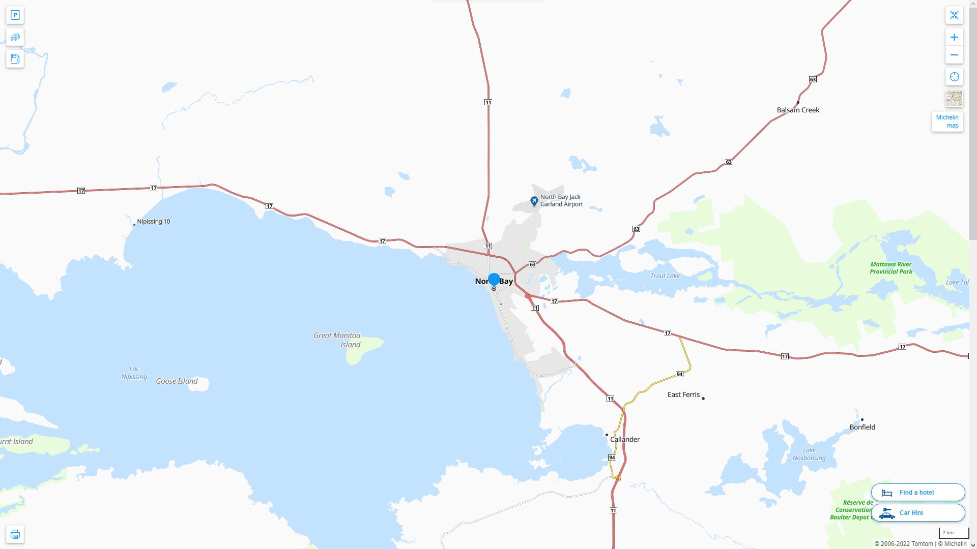 North Bay Canada Autoroute et carte routiere